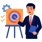 Illustration of a business professional delivering soft skills training on communication, leadership, and teamwork