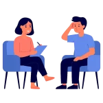 Illustration of a personal coaching session between a mentor and an individual, representing life skills and career planning support