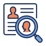 Icon illustration representing competency assessment and potential evaluation with profile analysis and magnifying glass